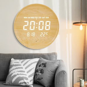 💥Dream Best🔥 Smart Sensor Digital Wood Wall Clock Round Wall and Desktop Clock with Easel Stand 30*30cm