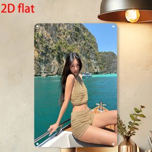 CIFbuy | Vintage Metal Tin Sign Asian Girl Yacht Travel Portrait Art Wall Decor Beach House Cafe Home Wall Plaque