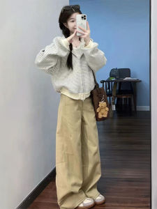 XUECAIQI | American Style Hooded Striped High Waist Wide Leg Leisure Autumn Suit