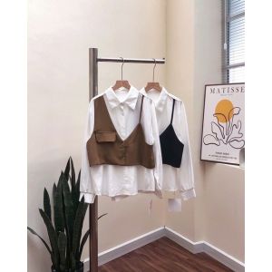 Set áo bigsize nữÁo gile bigsize gồm áo sơ mi tay dài mix kết hợp áo ghi lê dáng rộng 60-95kg SGL