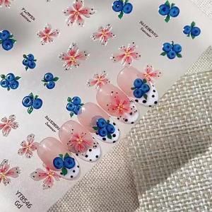 Transparent Jello Nail Stickers with Summer Blueberry and Flower Self-Adhesive Nail Art Accessories for DIY Manicures decoration