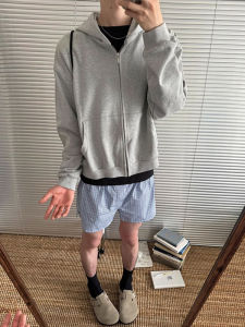 Light Grey Heavyweight Hooded Sweatshirt Jacket