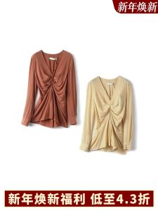 Pure Viscose Fiber Womens Shirt Waist Cinching V Neck Long Sleeve Autumn 2025 Season Fashionable Comfortable Fit Womens Top