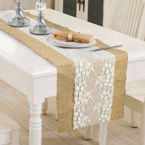 Jute Burlap Hessian Lace Table Runner for Tables Wedding Party Festival Dining Table Home Decor