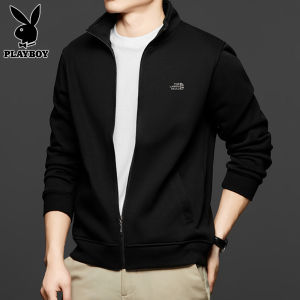 Playboy Collared Jacket Mens Open Cardigan Sweatshirt Spring Autumn New Fashion Casual Black Outerwear Mens Trendy Zipper Decorated