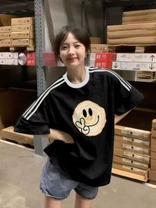 Retro American Style Pure Cotton Short Sleeve T-Shirt Women Summer Loose Half Sleeve Design Unique Top Comfortable Breathable