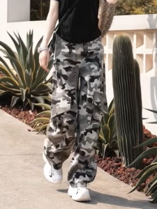 MANMI | American Vintage Style Camo Work Pants Flared Slim Female 2025 Summer