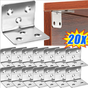 20 ชิ้น ขายึดมุมรูปตัวแอลสแตนเลส / 90° ขายึดมุมฉาก / ขายึดมุมโลหะงานหนักสำหรับชั้นวาง / ตัวล็อคข้อต่อมุมเฟอร์นิเจอร์