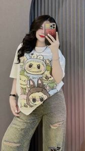 [ 45kg - 65kg ] Áo thun cotton Thái nữ PHOM RỘNG phối La Bu Bu siêu hót ( M : LBB 157 phom rộng )