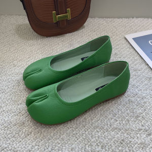 สไตล์เกาหลี นุ่ม หนัง แยกนิ้วเท้าแบนด้านล่างloafers ผู้หญิง แฟชั่นรองเท้าเดี่ยวretro Horse Hoof Shape Bean Beanรองเท้า