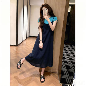 Shalldoer | Sleeveless Round Neck Loose Tank Top and Midi Dress Set Womens Suit