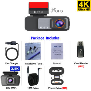 ACCEO 4K Car Dashcam Car DVR with Night Vision Built-In Wi-Fi GPS Optional 2.5K Rear Camera Dual Lens 24H Parking Video Recorder
