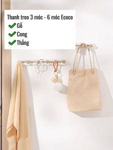 Thanh treo 3 móc và 6 móc vân gỗ chịu lực ECOCO cao cấp không khoan tường thế hệ mới Móc đa năng di chuyển thông minh