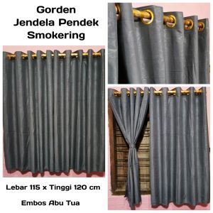 Tirai Gorden Ring Jendela Pendek Polos Embos Tinggi 120 Abu Coklat Marun