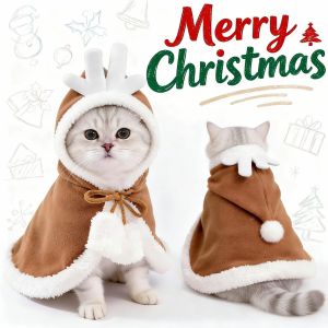 New Funny Cat Christmas Costume Santa Cosplay Pet Christmas Cape Dress Up Clothes Warm Red Scarf Cloak with Hat Pet Accessories