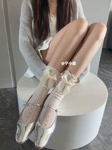 Sweet Lolita Hollow Mesh Socks Womens Spring Summer Thin Short Tube Butterfly Knot Hollow Design Breathable Moisture Wicking