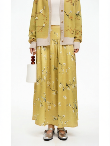 Acetate Chinese Style Plum Print A-line Skirt