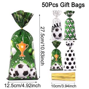 25/50pcs Soccer Theme Candy Wrapping Bags Football Gift Bag Cookie Bag Fans Party Favor Bags for Boys Birthday Party Decor