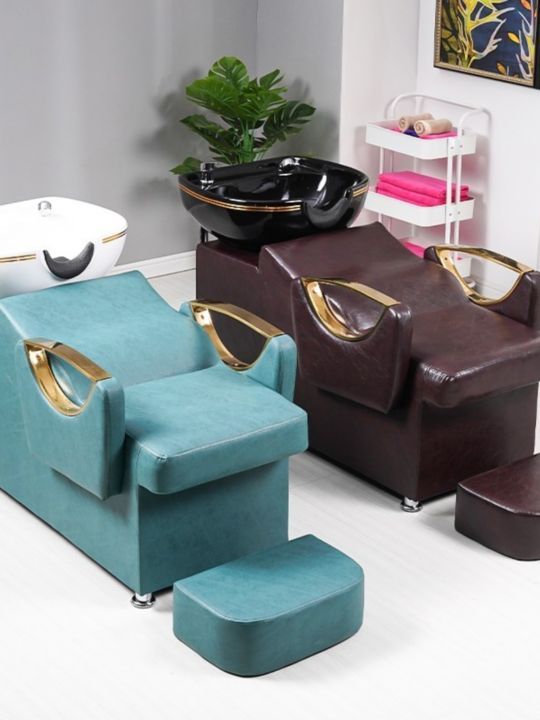 Salon Chair Hair Wash Sink With Chair Barber Shop Ceramic Basin