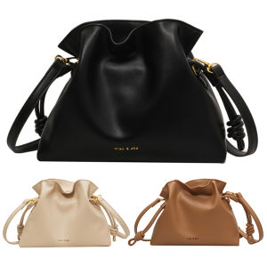 Mireille กระเป๋าถังลายจีบผู้หญิงหนัง PU แต่งระบายทันสมัยกระเป๋าทรงสี่เหลี่ยมมีหูหิ้วสะพายไหล่สีทึบสะพายข้างมือจับด้านบนกระเป๋าช้อปปิ้งใส่ทำงานเดินทาง