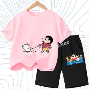 52TOYS | Campus Leisure Cartoon Crayon Shin Chan Cartoon Round Neck T Shirt Cotton 2026 Summer Cool Boys and Girls Kidswear Shirt Set