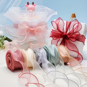 10/20pcs 4cm Random Color Soft Satin Tulle Lace Ribbon with Flower Pattern for Wedding Bouquet Gift Wrapping Decor