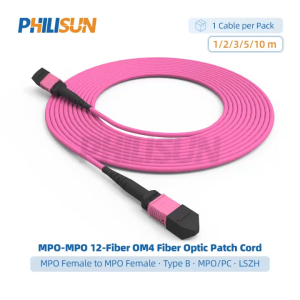 MPO to MPO OM4 50/125 μm 12-Fiber Multimode Type B Female to Female MPO/PC LSZH 1-30 m 1/2 Pack PHILISUN