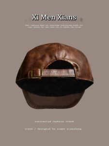 PU Leather Advance Hats Children Japan fashion Retro Distressed Brown Newsboy Artistic Painter Duckbill Hat Detective Hat Men