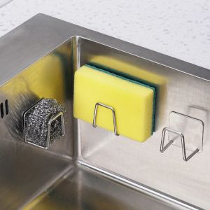 3/5Pcs Stainless Steel Kitchen Sponge Adhesive Holder Drying Rack Sponges Drain Sink Organizer Storage Holder Kitchen Rack