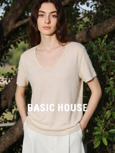 Basic House | Khaki Ice Silk Short Sleeve U-Neck Summer Thin T-Shirt