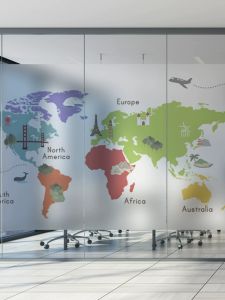 Static Cling World Map Glass Decal Privacy Office Partition Decor No Glue Required Frosted Window Film for Business Areas