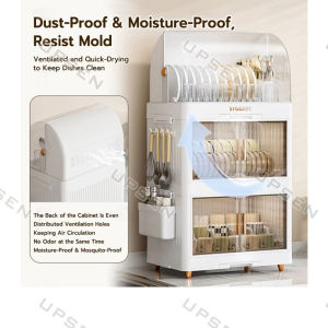 UPSEN Plastic Dish Cabinet Foldable Dish Drainer Drying Rack Aesthetic With Cover For Plates Bowls