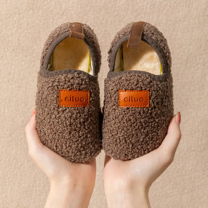 หนาขึ้น ผ้าขนแกะ รองเท้าพื้นเด็กในร่ม กันลื่น หลักฐานเท่สําหรับเด็กชายและเด็กหญิง ฤดูใบไม้ร่วง ฤดูหนาว ฤดูกาล สไตล์ลำลอง รองเท้า