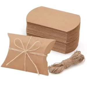 50/100 Chiếc Giấy Kraft Gối Hộp Kẹo Có Thể Gập Lại Bao Bì Cho Trang Sức Quà Tặng Giáng Sinh Trang Trí Tiệc Sinh Nhật Thân Thiện Với Môi Trường