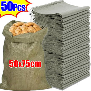 50ชิ้น กระสอบทรายสำหรับงานหนัก / กระสอบทรายทอสีเขียวแบบจำนวนมาก / สำหรับกรณีฉุกเฉินน้ำท่วม / กระสอบเก็บของในโกดังก่อสร้าง