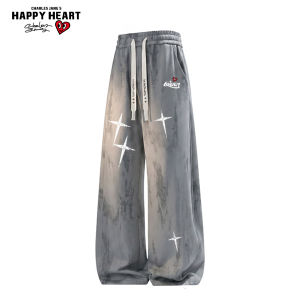 CHARLES JANGS HAPPY HEART | Charles Hearts Streetwear Style Loose Straight Wide Leg Casual Pants Men Spring Summer
