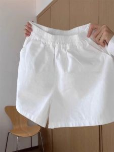 White High Waist Wide Leg Short Pants Womens Summer Thin Retro A-Line Casual Sports Pants Thinming Commute Style Short Length