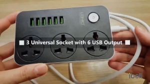 【delivery today】Socket Plug 6 USB Port 3 Universal Power Strip Extension Plug Power Socket Electric Sockets Elektrik Soket Extension Cords Power Socket (3.4A) Fast Charging 6 USB Extension 3 Socket Plug Ports & 2M Cable Power Strip Black