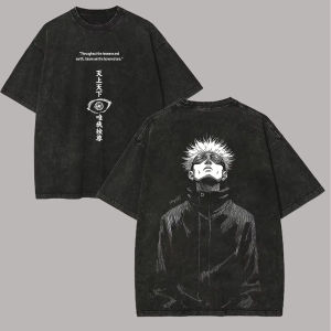 Bandai | Gojo Honored One T Shirt Jujutsu Kaisen Men Vintage Acid Wash Throughout Heaven and Earth Anime Graphic  Streetwear Tee