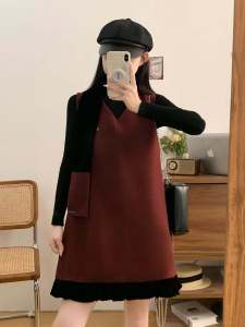 ชุดกระโปรงสั้นแขนกุดสีแดง ชุดสามชิ้น ทรงหลวม แขนยาว ทรงเอ สำหรับผู้หญิงไซส์ใหญ่ ชุดแฟชั่นเกาหลี