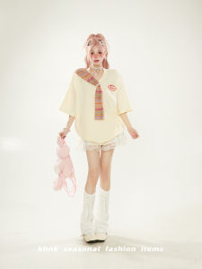 Áo Thun Nữ Tay Ngắn Mùa Hè Ngọt Ngào Thiết Kế Dệt Kim Dáng Rộng Thoải Mái Phong Cách Hàn Quốc Chất Liệu Cotton