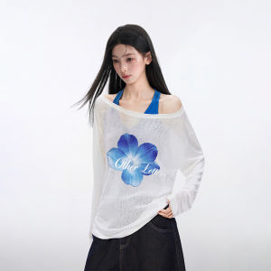 BAIDAIFEI | White Off-Shoulder Thin See-through Long-sleeved UV Protection Blouse