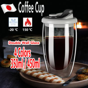 Double Wall Coffee Cup With Lid Coffee Cup Insulated Coffee Cup Mug Transparent Glass Leakproof Cover High Temperature Resistance Vacuum Insulated Mug Portable Multi-purpose Mug Office Ins Style Simple Juice Milk Tea Glass Cup Premium Fashion Idea Gift