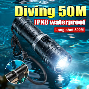 Super Bright Professional Diving Flashlight Single Mode Dive50m Underwater Lantern Scuba Diving Torch with Wrist Strap Hand Rope