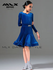 MLX Childrens New Dance Exam Regulation Velvet Long Sleeve Latin Dance Costume Womens Competition Performance Outfit