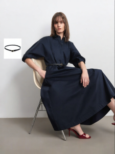 Vero Moda | Belted Turn-Down Collar Lantern Sleeves Cotton A-Line Dress