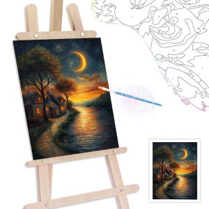 RUOPOTY Paintings For Painting By Numbers Night Moon Scenery Coloring For Adults Wall Art Picture Watercolor Coloring By Numbers