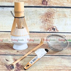 Bộ Dụng Cụ Pha Trà Matcha Nhật Bản 4 Món (Chổi Chansen Đế Gác Chổi Chansen Muỗng Múc Bột Matcha Chashaku Rây Lọc)