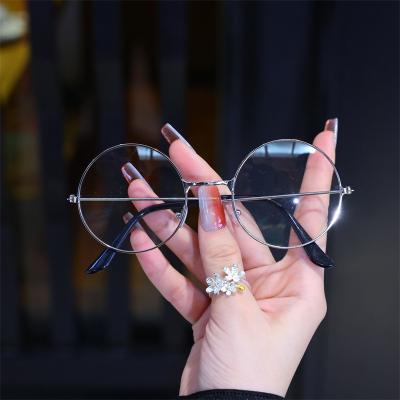 Fashionable Simple Anti Blue Light Glasses Metal Round Flat Light Artistic Eyewear Casual Computer E