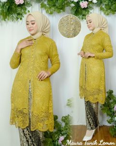 KODE JNH - Tunik Maura Full Brukat Dalaman Furing hyget / Tunik Maura M L XL XXL / Kebaya Tunik Modern Motif Daun